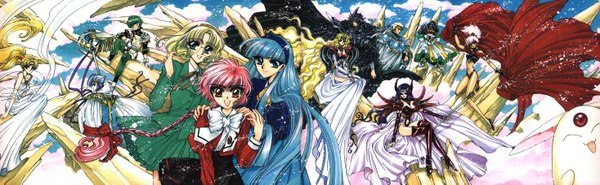 Anime picture 2935x909 with magic knight rayearth clamp mokona ryuuzaki umi shidou hikaru hououji fuu emeraude ferio zagato clef presea alcyone caldina lafarga long hair highres short hair open mouth blue eyes black hair