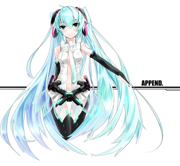 Anime picture 3000x2775 with vocaloid vocaloid append hatsune miku hatsune miku (append) highres twintails green eyes green hair girl detached sleeves
