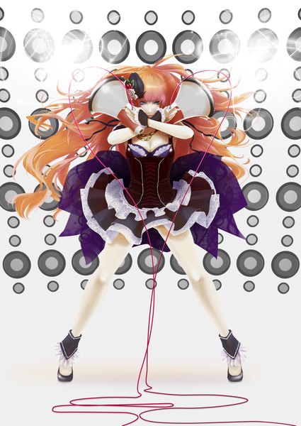 Anime picture 2120x2990 with vocaloid megurine luka gassun single long hair tall image highres breasts blue eyes cleavage hair flower lips orange hair legs girl dress hair ornament wire (wires) corset megaphone