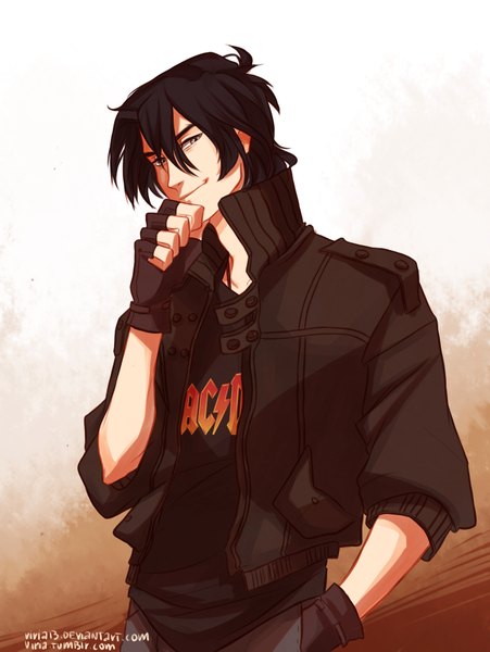Anime picture 1433x1907 with harry potter sirius black viria13 single tall image looking at viewer short hair black hair smile standing light smile grey eyes hand in pocket boy jacket fingerless gloves t-shirt jeans