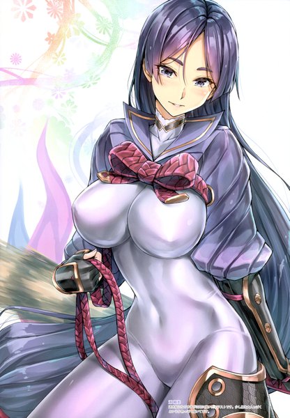 Anime picture 4841x6973 with fate (series) fate/grand order minamoto no raikou (fate) kotatsu (kotatsu358) single tall image looking at viewer blush fringe highres breasts blue eyes light erotic hair between eyes large breasts holding absurdres purple hair very long hair parted lips