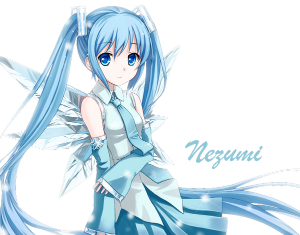 Anime picture 1200x942 with vocaloid hatsune miku tucana single long hair blue eyes twintails very long hair transparent background girl skirt detached sleeves wings necktie