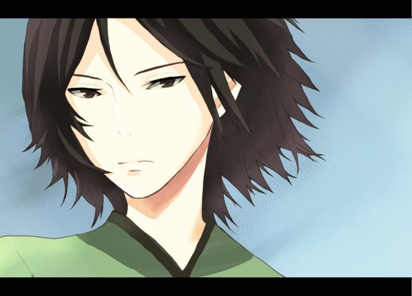 Anime picture 1502x1080 with sengoku basara production i.g motonari mouri kokono@kyuu koko single short hair brown hair brown eyes portrait face boy