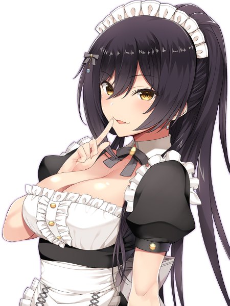 Anime picture 901x1200 with idolmaster idolmaster shiny colors shirase sakuya inuzumi masaki single long hair tall image looking at viewer blush fringe breasts open mouth light erotic black hair simple background hair between eyes large breasts white background yellow eyes payot