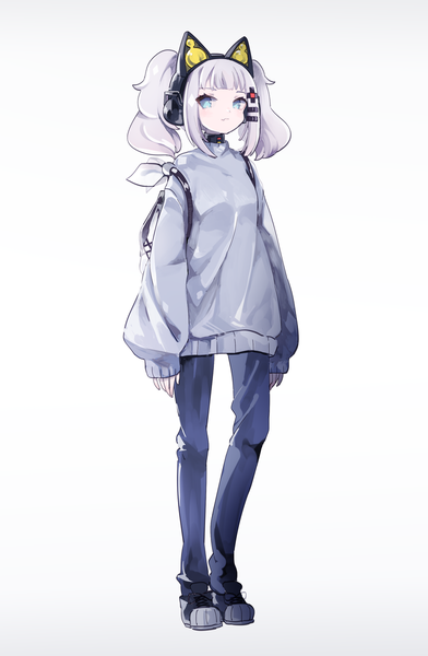 Anime picture 784x1200 with virtual youtuber the moon studio kaguya luna captain yue single long hair tall image looking at viewer fringe blue eyes simple background standing white background twintails payot silver hair full body blunt bangs alternate costume casual