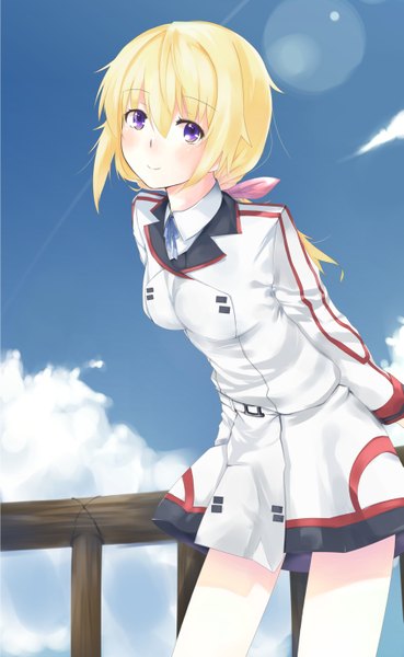 Anime picture 1817x2950 with infinite stratos 8bit charles dunois moyashi (lpppp) single long hair tall image highres blonde hair purple eyes girl uniform school uniform