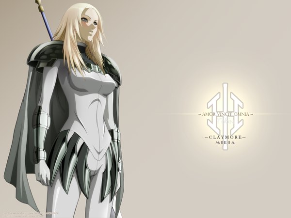 Anime picture 1600x1200 with claymore madhouse miria blonde hair cameltoe sword armor cape