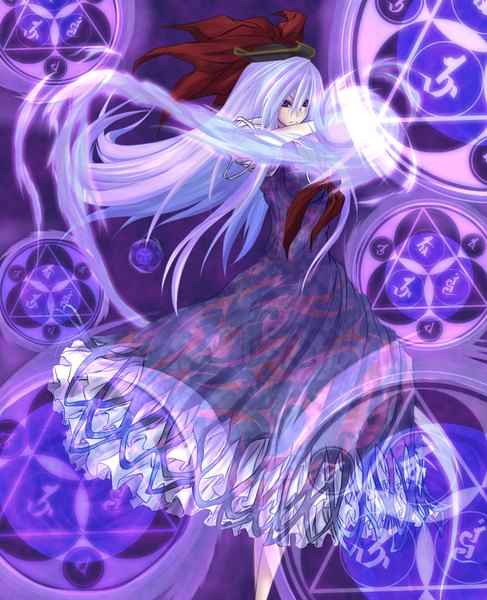 Anime picture 1400x1722 with touhou kamishirasawa keine beshi single long hair tall image blue eyes purple hair girl hat