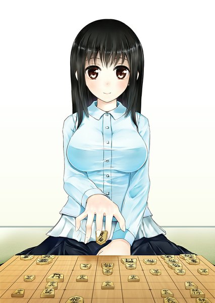 Anime picture 724x1020 with original shino miduki single long hair tall image looking at viewer black hair white background brown eyes girl skirt shirt