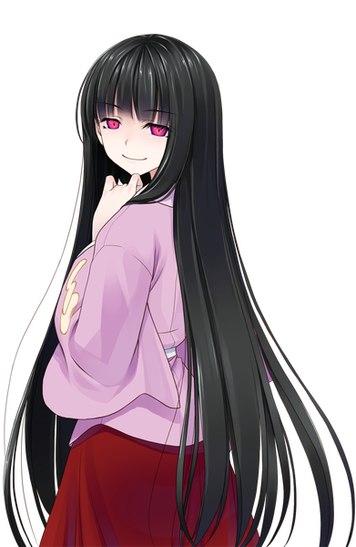 Anime picture 815x1250 with touhou houraisan kaguya crote single long hair tall image looking at viewer black hair smile red eyes traditional clothes japanese clothes transparent background girl