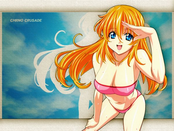 Anime picture 1280x960 with chrono crusade gonzo rosette christopher long hair breasts blue eyes light erotic blonde hair smile wallpaper swimsuit bikini