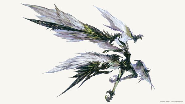 Anime picture 3840x2160 with final fantasy final fantasy xvi square enix garuda takahashi kazuya single highres simple background wide image white background absurdres full body official art head wings multiple wings girl wings