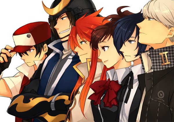 Anime picture 1300x913 with pokemon tales of (series) sengoku basara persona 4 persona 3 tales of the abyss persona nintendo production i.g date masamune red (pokemon) arisato minato seta souji luke fon fabre female protagonist (p3) saeuchobab ebi sushi long hair short hair black hair