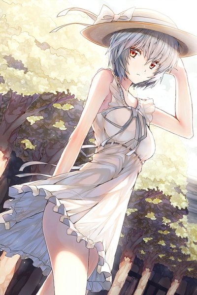 Anime picture 787x1181 with neon genesis evangelion gainax ayanami rei 90i single tall image looking at viewer short hair breasts red eyes standing holding sky cloud (clouds) wind aqua hair from below alternate costume colored girl