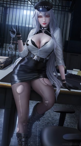 Anime picture 3900x7000 with azur lane gangut (azur lane) gangut (imposing warden) (azur lane) wickellia single long hair tall image looking at viewer fringe highres breasts light erotic hair between eyes red eyes large breasts standing holding absurdres cleavage silver hair