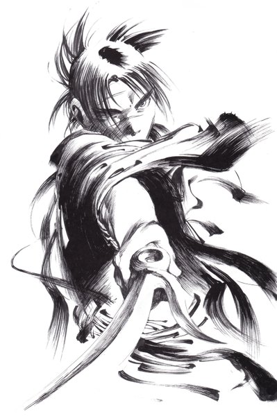 Anime picture 4091x6147 with blade of the immortal samura hiroaki tall image highres short hair black hair absurdres black eyes monochrome boy weapon