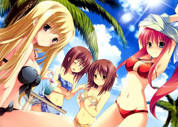 Anime picture 4900x3500 with hana to otome ni shukufuku wo hana to otome ni shukufuku o royal bouquet tsukioka akira nagishiro miyako tsukioka akiko kashima shizuru highres light erotic red hair scan siblings twins otoko no ko brother and sister swimsuit bikini black bikini mutou kurehito