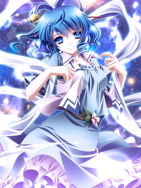 Anime picture 1275x1700 with touhou kaku seiga moneti (daifuku) single tall image short hair blue eyes blue hair girl dress hair ornament shawl