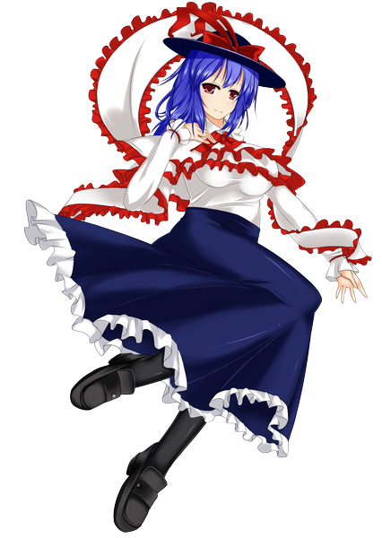Anime picture 2256x3180 with touhou nagae iku cube (circussion) single long hair tall image highres red eyes blue hair absurdres transparent background girl bow hat