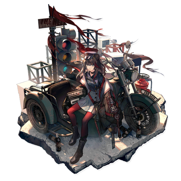Anime picture 2048x2048 with arknights zima (arknights) zima (ready to go) (arknights) skade single long hair fringe highres blue eyes black hair hair between eyes sitting animal ears full body multicolored hair from above official art streaked hair official alternate costume transparent background