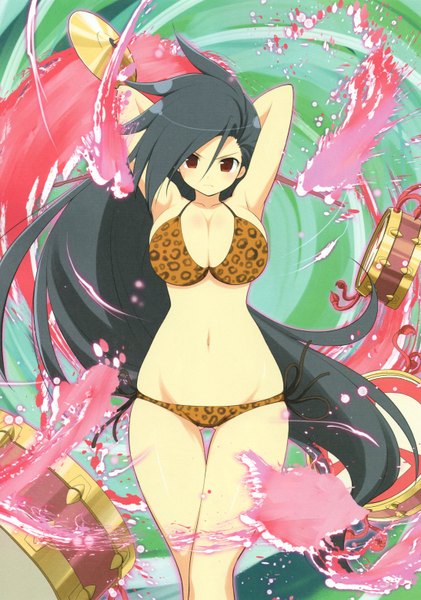 Anime picture 4376x6231 with senran kagura tachibana (senran kagura) yaegashi nan single long hair tall image highres breasts light erotic black hair large breasts holding absurdres very long hair scan arms up official art armpit (armpits) thigh gap arm behind head