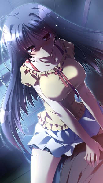 Anime picture 1280x2275 with natsuzora no perseus minori toono ren shouna mitsuishi long hair tall image blush breasts light erotic black hair red eyes large breasts game cg spread legs girl skirt