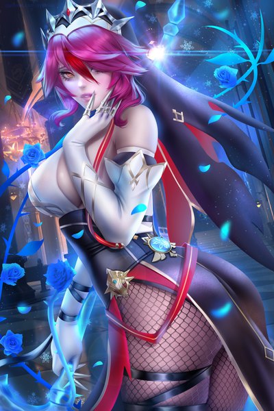Anime picture 4800x7200 with genshin impact rosaria (genshin impact) ayyasap single tall image looking at viewer blush fringe highres short hair breasts light erotic red eyes large breasts standing holding signed absurdres purple hair ass