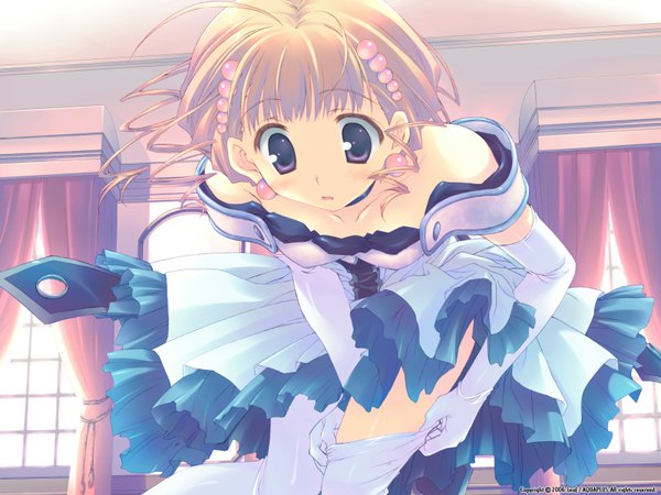 Anime picture 1600x1200 with fullani princess (fullani) mitsumi misato blonde hair purple eyes soft beauty princess thighhighs dress gloves elbow gloves