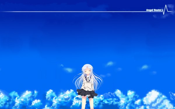 Anime picture 2560x1600 with angel beats! key (studio) tachibana kanade single long hair highres wide image sky silver hair cloud (clouds) eyes closed girl serafuku