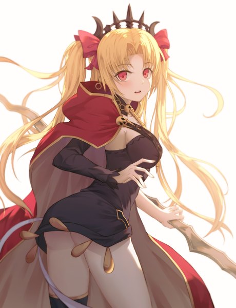 Anime picture 3000x3909 with fate (series) fate/grand order ereshkigal (fate) herb (artist) single long hair tall image looking at viewer blush fringe highres breasts open mouth light erotic simple background blonde hair red eyes large breasts standing white background