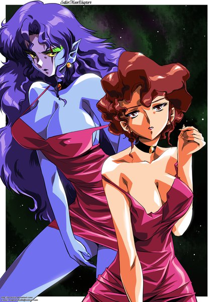 Anime picture 2480x3507 with bishoujo senshi sailor moon toei animation sailor moon monster book ramua hinomars19 long hair tall image looking at viewer highres short hair breasts light erotic brown hair large breasts brown eyes cleavage purple hair head tilt pointy ears grey eyes