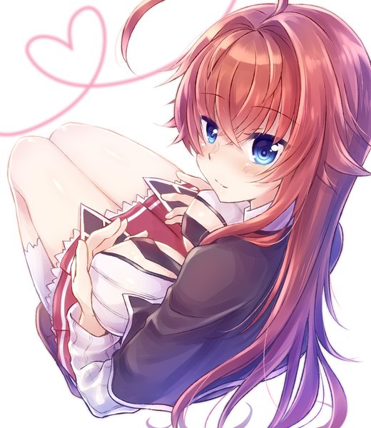 Anime picture 1732x2000 with highschool dxd high school dxd hero rias gremory nyaa (nnekoron) single long hair tall image blush fringe highres breasts blue eyes light erotic simple background hair between eyes large breasts white background sitting ahoge red hair