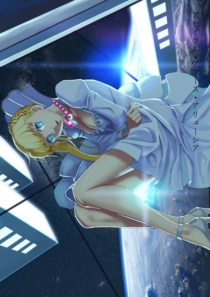 Anime picture 2894x4093 with aldnoah.zero a-1 pictures asseylum vers allusia applenoheart single long hair tall image looking at viewer highres blue eyes blonde hair legs girl dress pendant