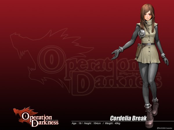 Anime picture 1280x960 with single long hair simple background smile brown hair brown eyes legs girl cordelia blake operation darkness