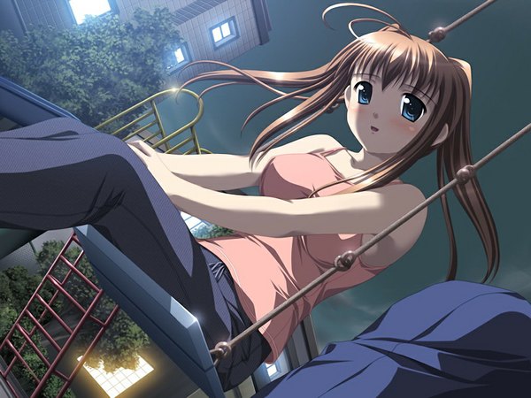 Anime picture 1024x768 with alto miharu - alto another story tachibana megumi long hair blue eyes brown hair game cg night girl