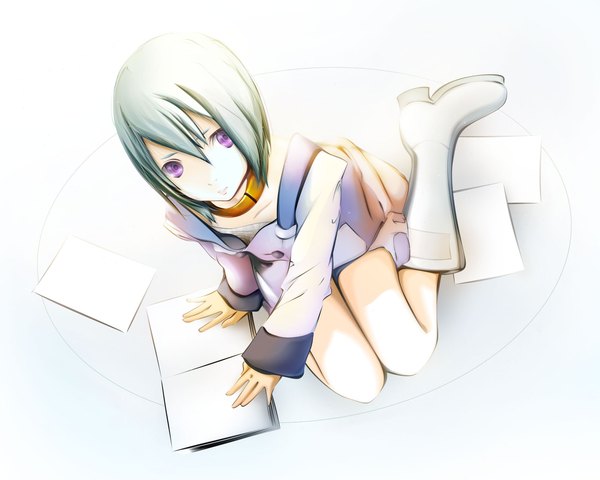 Anime picture 1600x1280 with eureka seven studio bones eureka houden eizou white background paper wakusei girl