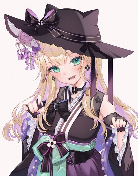 Anime picture 2568x3276 with virtual youtuber vspo! iris black games kurumi noah runlan 0329 single long hair tall image blush fringe highres open mouth simple background blonde hair smile white background upper body blunt bangs nail polish traditional clothes