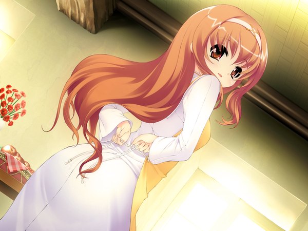 Anime picture 1200x900 with inumimi berserk (game) konoe sendou long hair red eyes brown hair game cg girl hairband apron