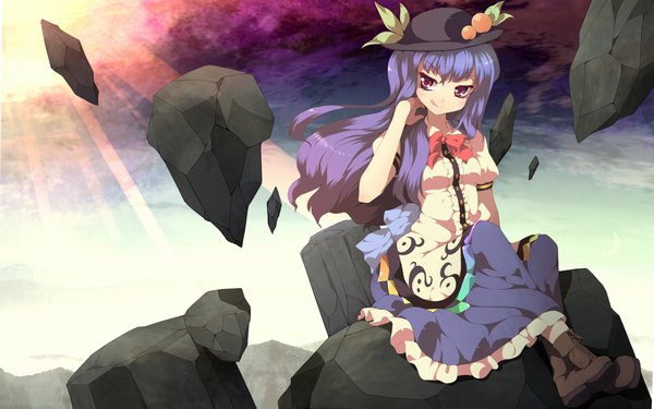 Anime picture 1920x1200 with touhou hinanawi tenshi highres wide image sky girl hat
