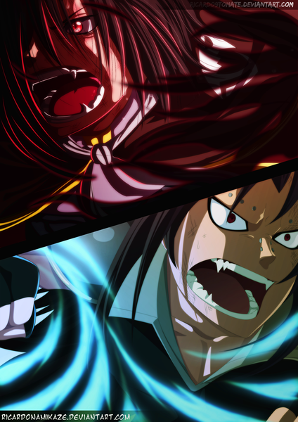 Anime picture 2000x2827 with fairy tail gajeel redfox rogue cheney ric9duran ricardonamikaze tall image highres short hair open mouth black hair red eyes pink eyes piercing coloring magic angry manga boy gloves fingerless gloves