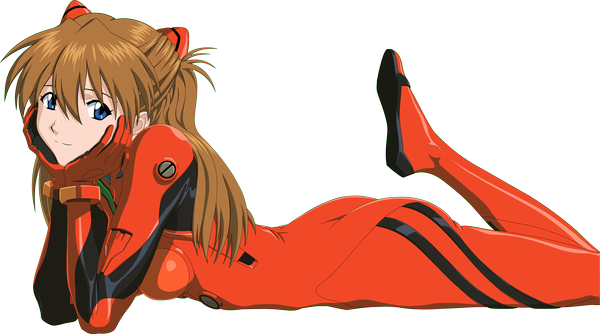 Anime picture 4921x2746 with neon genesis evangelion gainax soryu asuka langley single long hair highres blue eyes brown hair wide image absurdres lying transparent background girl bodysuit