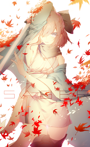 Anime picture 887x1440 with fate (series) koha-ace okita souji (fate) (all) okita souji (koha-ace) saihate (d3) single tall image looking at viewer fringe short hair blue eyes simple background standing white background pink hair traditional clothes japanese clothes hair over one eye armpit (armpits) zettai ryouiki