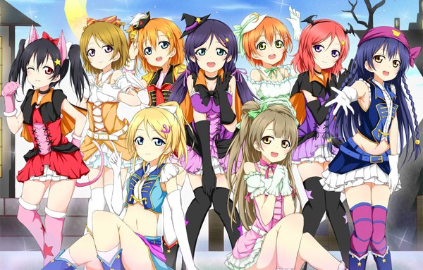 Anime picture 1878x1200 with love live! school idol project sunrise (studio) love live! nishikino maki yazawa nico toujou nozomi minami kotori ayase eli sonoda umi kousaka honoka hoshizora rin koizumi hanayo karamoneeze long hair looking at viewer blush highres short hair open mouth blue eyes