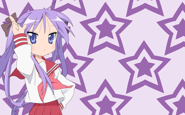 Anime picture 1920x1200 with lucky star kyoto animation hiiragi kagami highres purple background girl serafuku star (symbol)