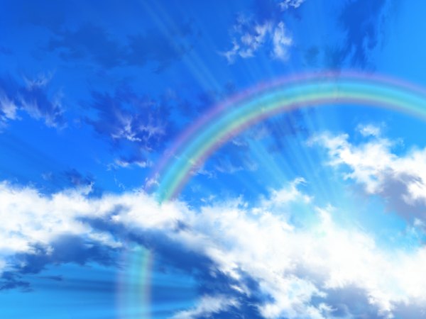 Anime picture 1024x768 with iy (tsujiki) sky cloud (clouds) landscape rainbow