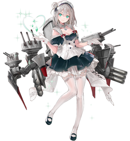 Anime picture 1886x2048 with azur lane manchester (azur lane) dsmile single tall image looking at viewer fringe highres short hair hair between eyes cleavage silver hair full body aqua eyes official art sparkle maid hair bun (hair buns) transparent background girl