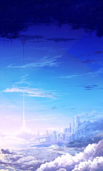 Anime picture 1200x2000 with original juuyonkou tall image sky cloud (clouds) night night sky city no people building (buildings)