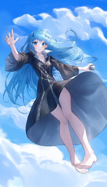 Anime picture 4150x7241 with katekyou hitman reborn bluebell kerno single long hair tall image looking at viewer highres blue eyes blue hair absurdres sky cloud (clouds) full body barefoot bare legs girl