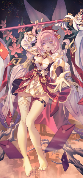 Anime picture 1000x2151 with honkai impact 3rd honkai (series) elysia (honkai impact) elysia (herrscher of human:ego) (honkai impact) neon (pixiv 31150749) single tall image looking at viewer blush fringe breasts open mouth light erotic hair between eyes large breasts purple eyes twintails holding payot pink hair