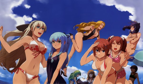 Anime picture 4330x2570 with eiyuu densetsu elie macdowell tio plato rixia mao noel seeker kea (eiyuu densetsu) fran seeker ilya platiere mishy long hair blush highres short hair breasts open mouth light erotic black hair blonde hair wide image multiple girls